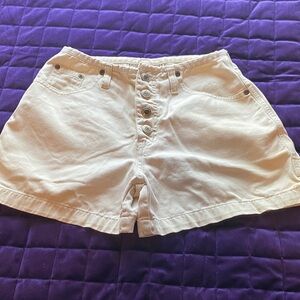Women’s Cream Button-Front Casual Shorts, vintage, 90’s, 100% cotton